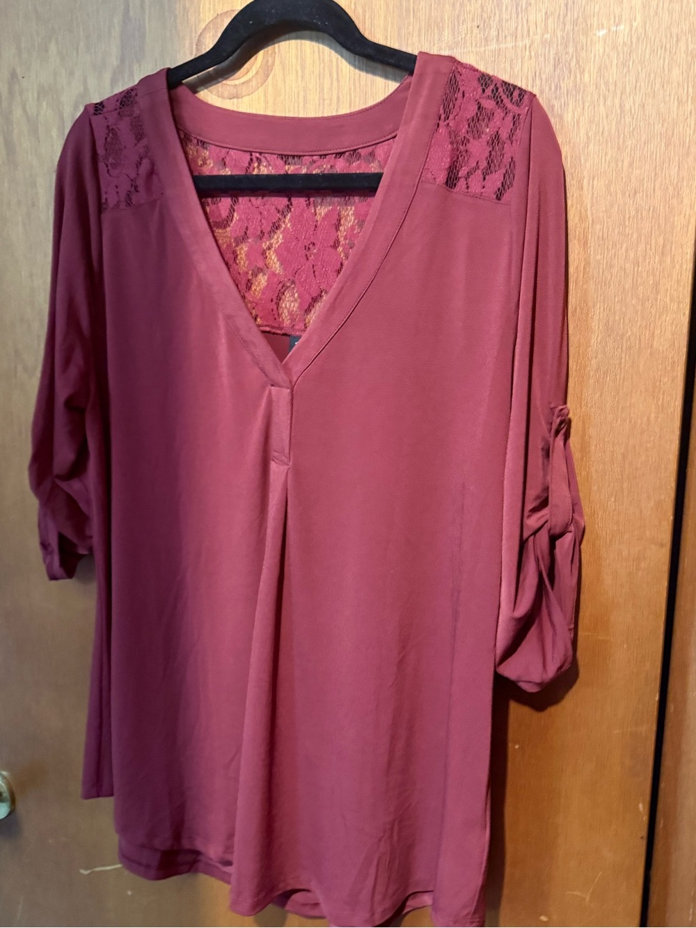 torrid Burgundy Lace-Back V-Neck Blouse